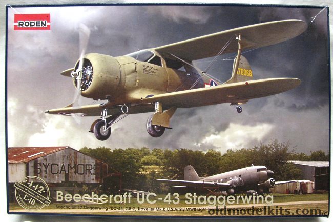 Roden 1/48 Beechcraft UC-43 Staggerwing - (GB-2 Traveller II G17S G-17S), 442 plastic model kit